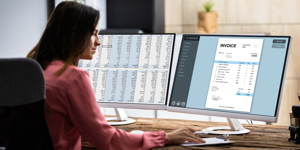 Woman Using Quickbooks to Send Invoices